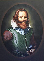 [photo, Captain John Smith, engraving by Simon van de Passe, 1616, Havre de Grace Maritime Museum, 100 Lafayette St., Havre de Grace, Maryland]